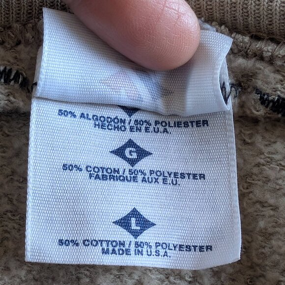 Jerzees Cardigan Beige Fleece Long Sleeve Button up Patchwork Large Unisex EUC - Picture 11 of 16